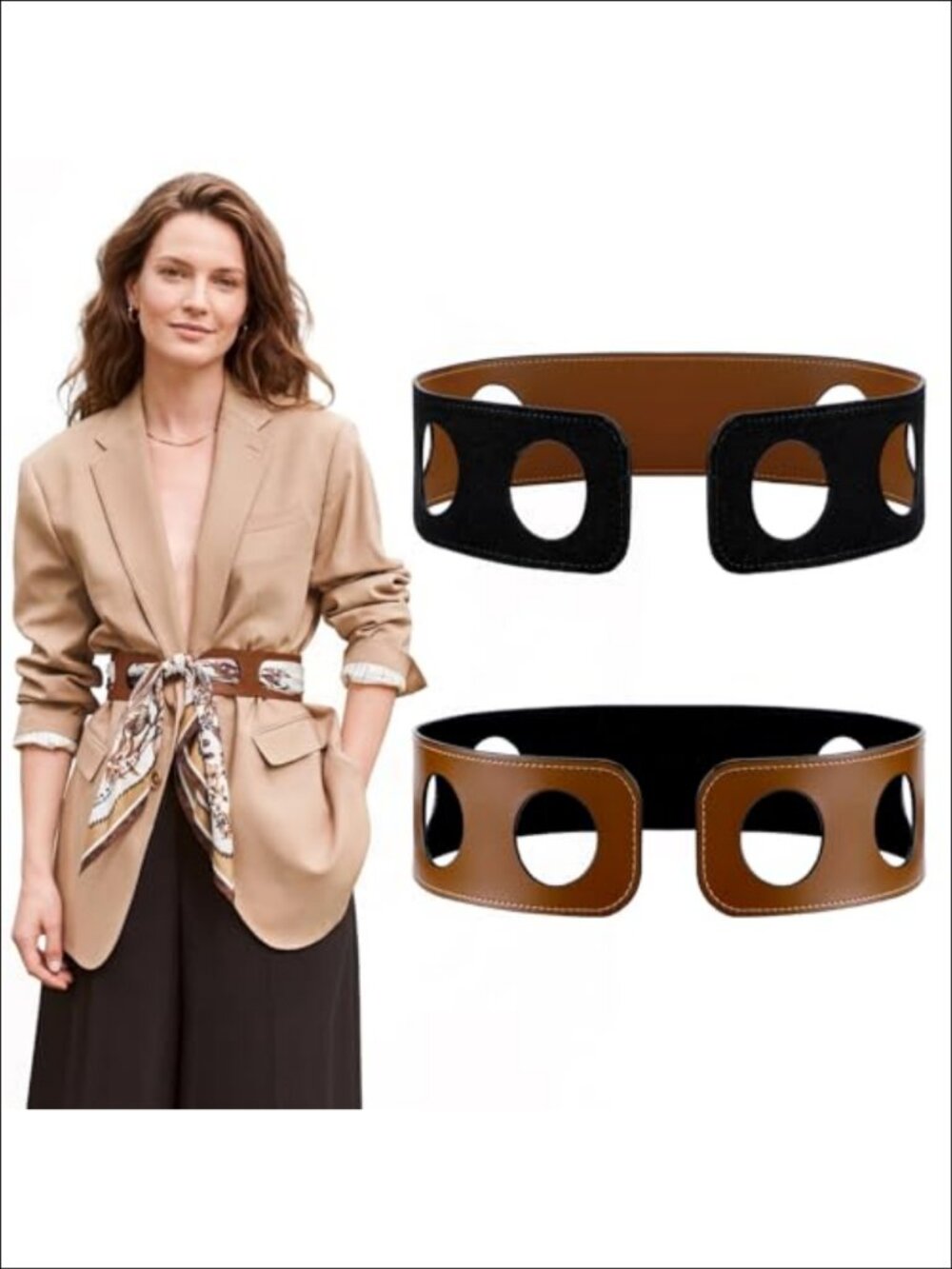 PU Leather Reversible Scarf Belt Waist Cincher Adjustable Fit Women's Accessory